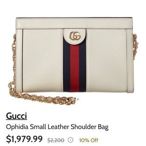 NWOT Authentic never used Gucci White Leather Ophidia Shoulder Bag, gold chain